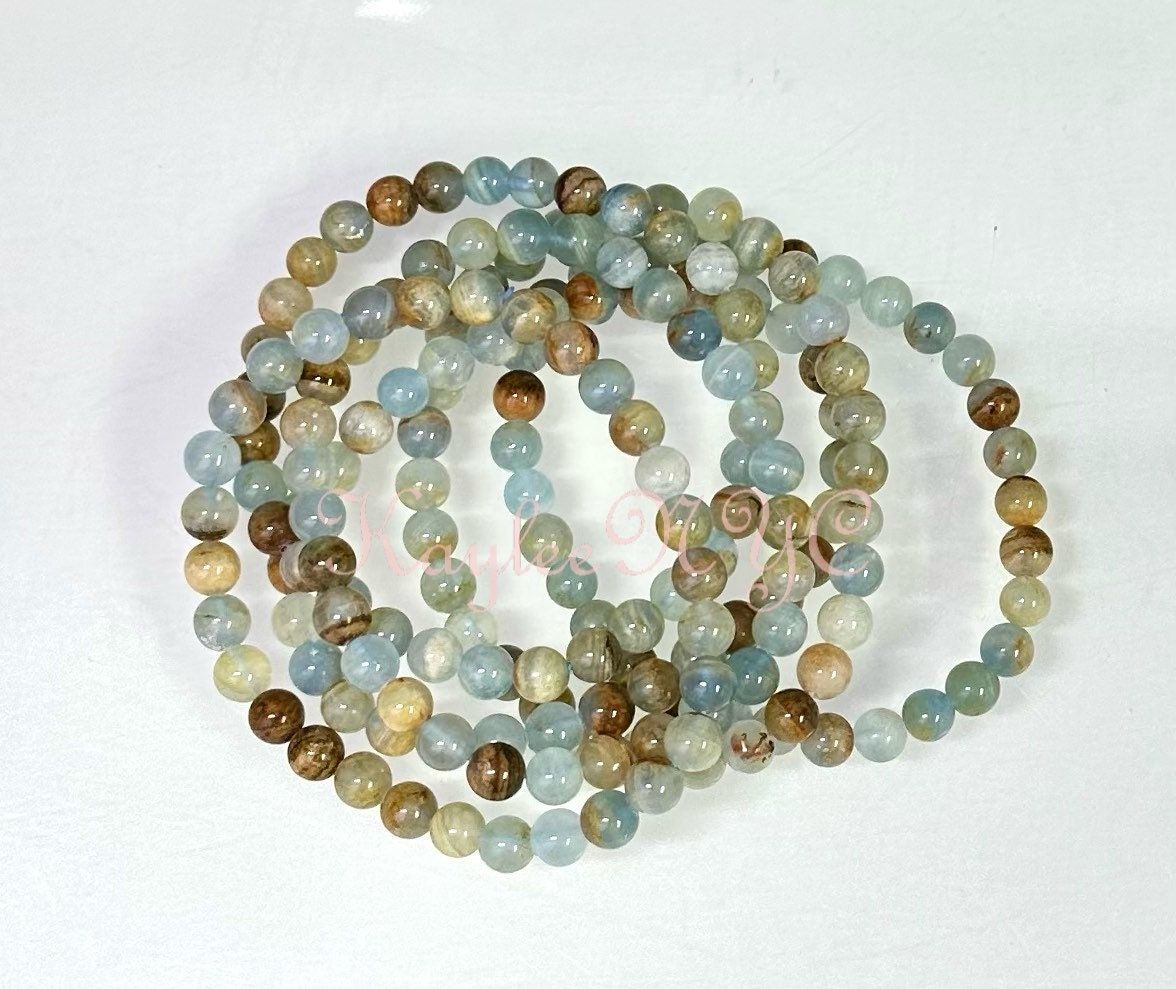 Wholesale 6 Pcs Natural Aquatine Lemurian Calcite 6mm 7.5” Crystal Healing Stretch Bracelet