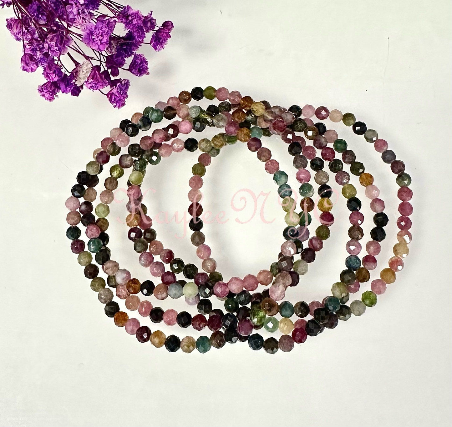 Wholesale Lot 6 Pcs Natural Watermelon Tourmaline 4mm Faceted 7.5” Crystal Healing Stretch Bracelet