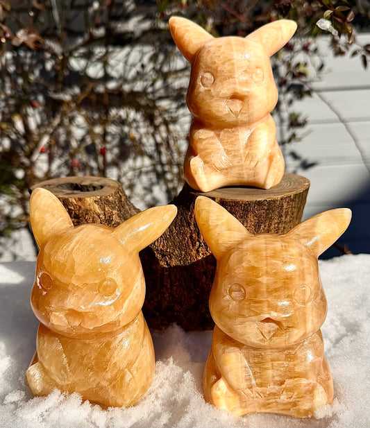 3 PCs Natural Orange Calcite Pikachu Crystal Healing Energy