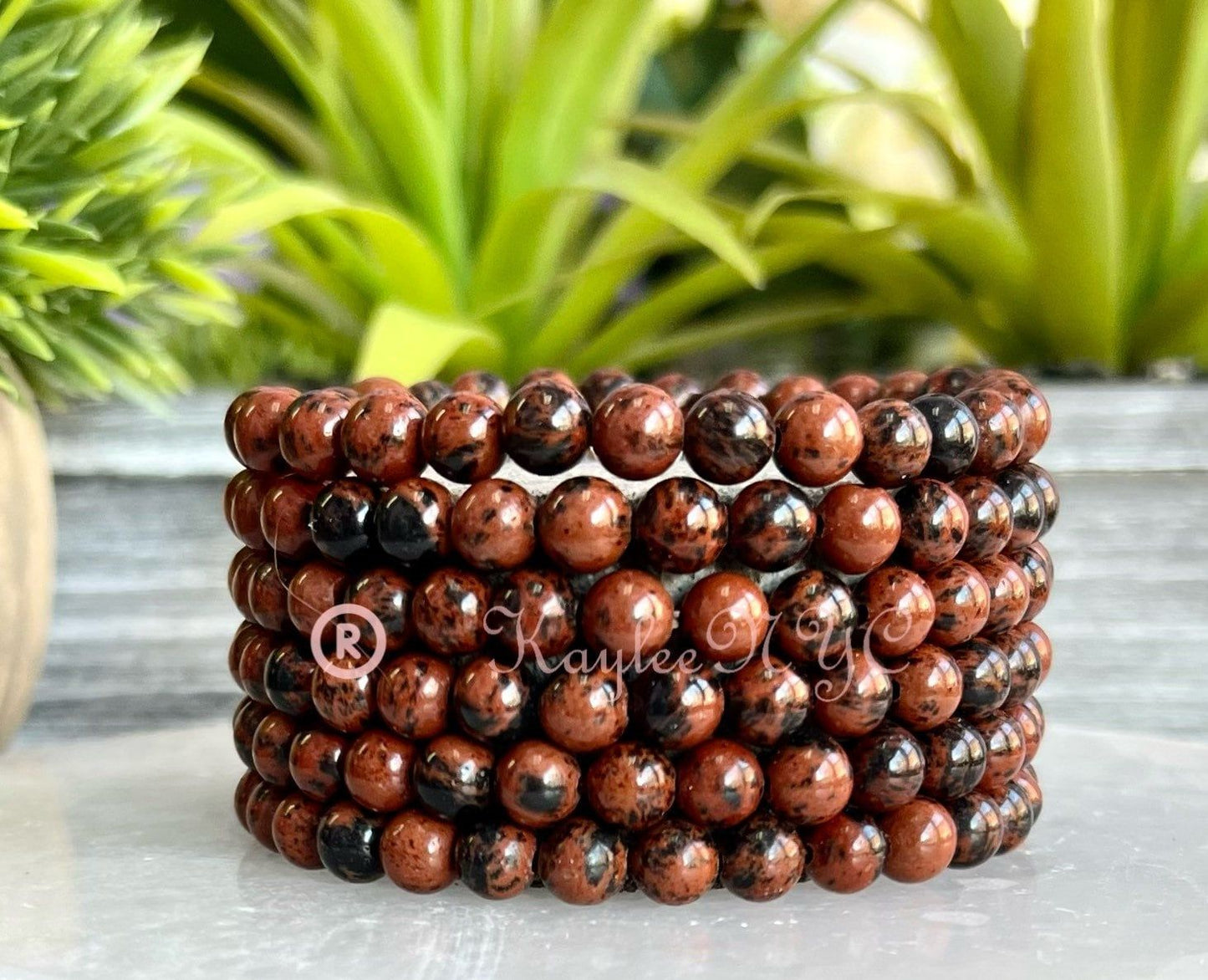 Wholesale Lot 6 Pcs Natural Mahogany Obsidian 6mm 7.5” Crystal Healing Stretch Bracelet