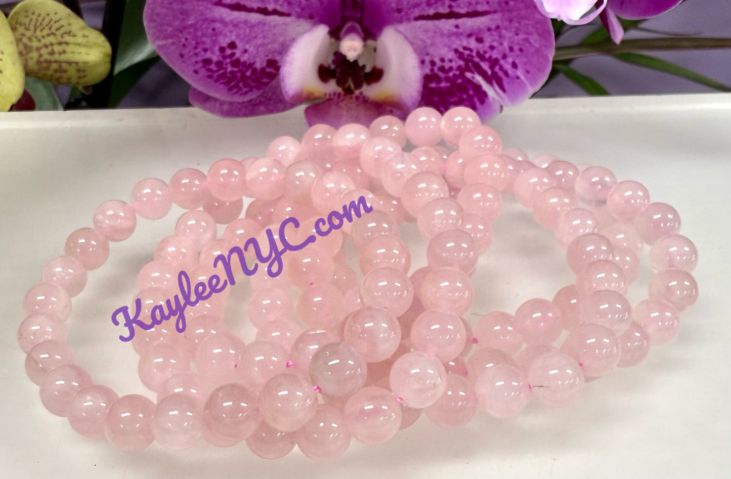 Wholesale 6 Pcs Natural Rose Quartz 8mm 7.5” Crystal Healing Stretch Bracelet