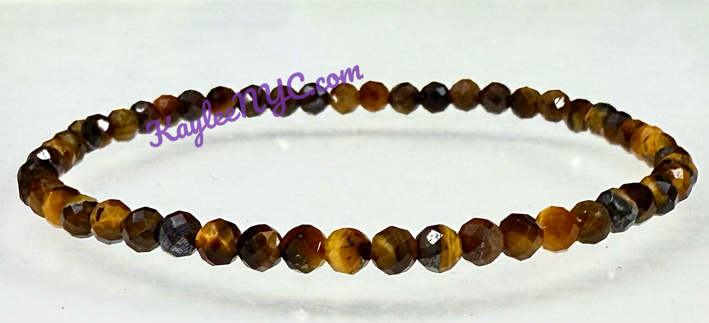 Wholesale Lot 6 Pcs Natural Faceted Tiger Eye 4mm 7.5” Crystal Healing Stretch Bracelet