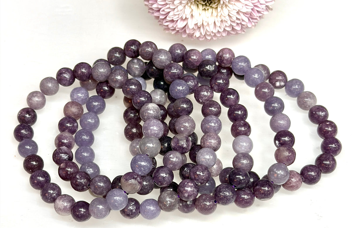 Wholesale Lot 6 Pcs Lepidolite 8mm 7.5” Crystal Healing Stretch Bracelet