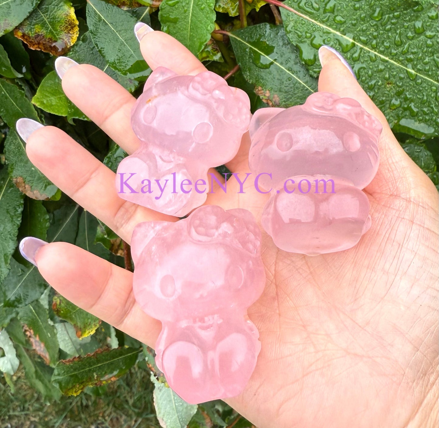 6 PCs 1.8” Natural Rose Quartz Hello Kitty