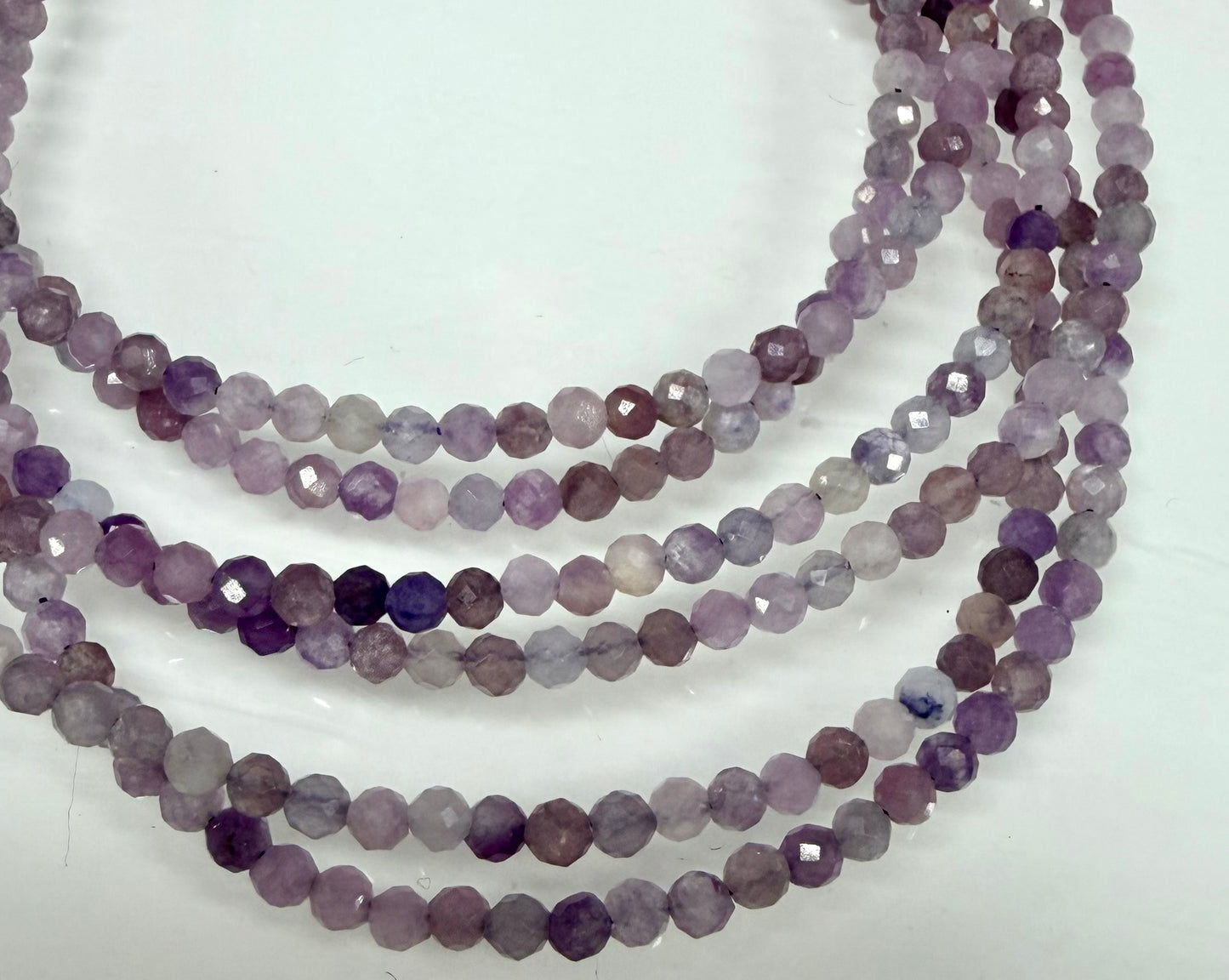 6 PCs 2mm Faceted Natural Lepidolite Anklet Stainless Steel Finding