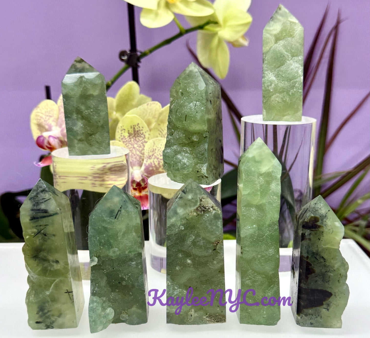 Wholesale Lot 2 lbs Natural Prehnite with Epidote Half Rough Tower Obelisk Crystal