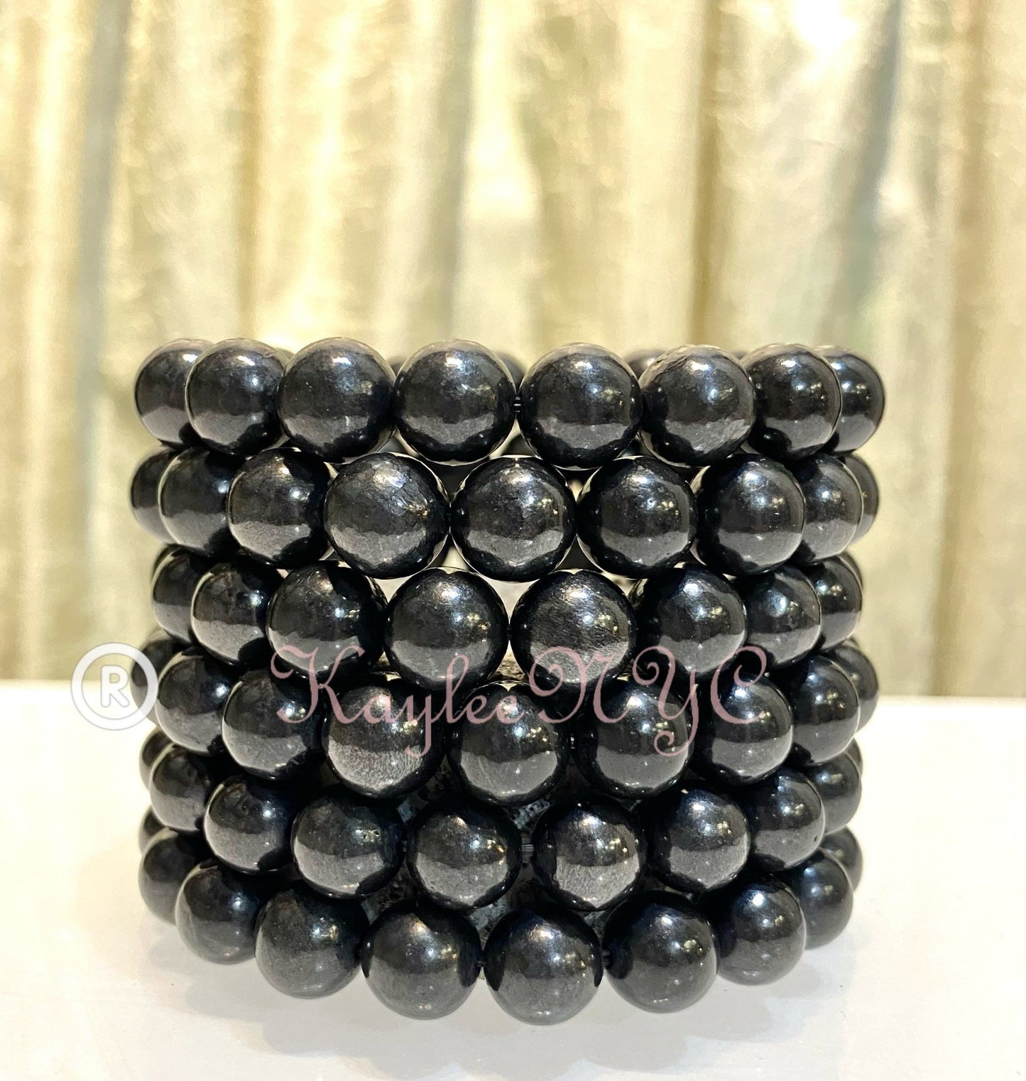 Wholesale 6 Pcs Natural Shungite 10mm 7.5” Crystal Healing Stretch Bracelet