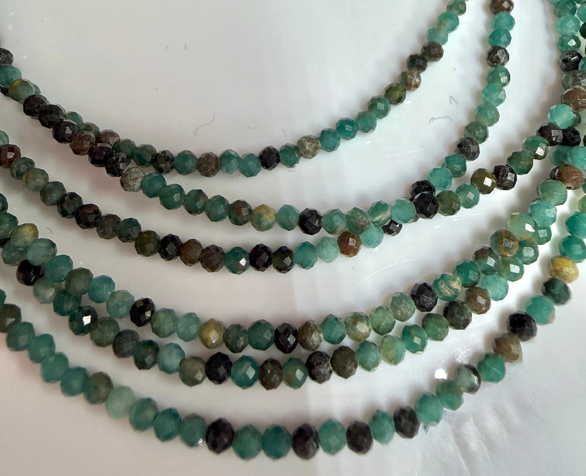 6 PCs 2mm Faceted Natural Emerald Anklet Stainless Steel Findings