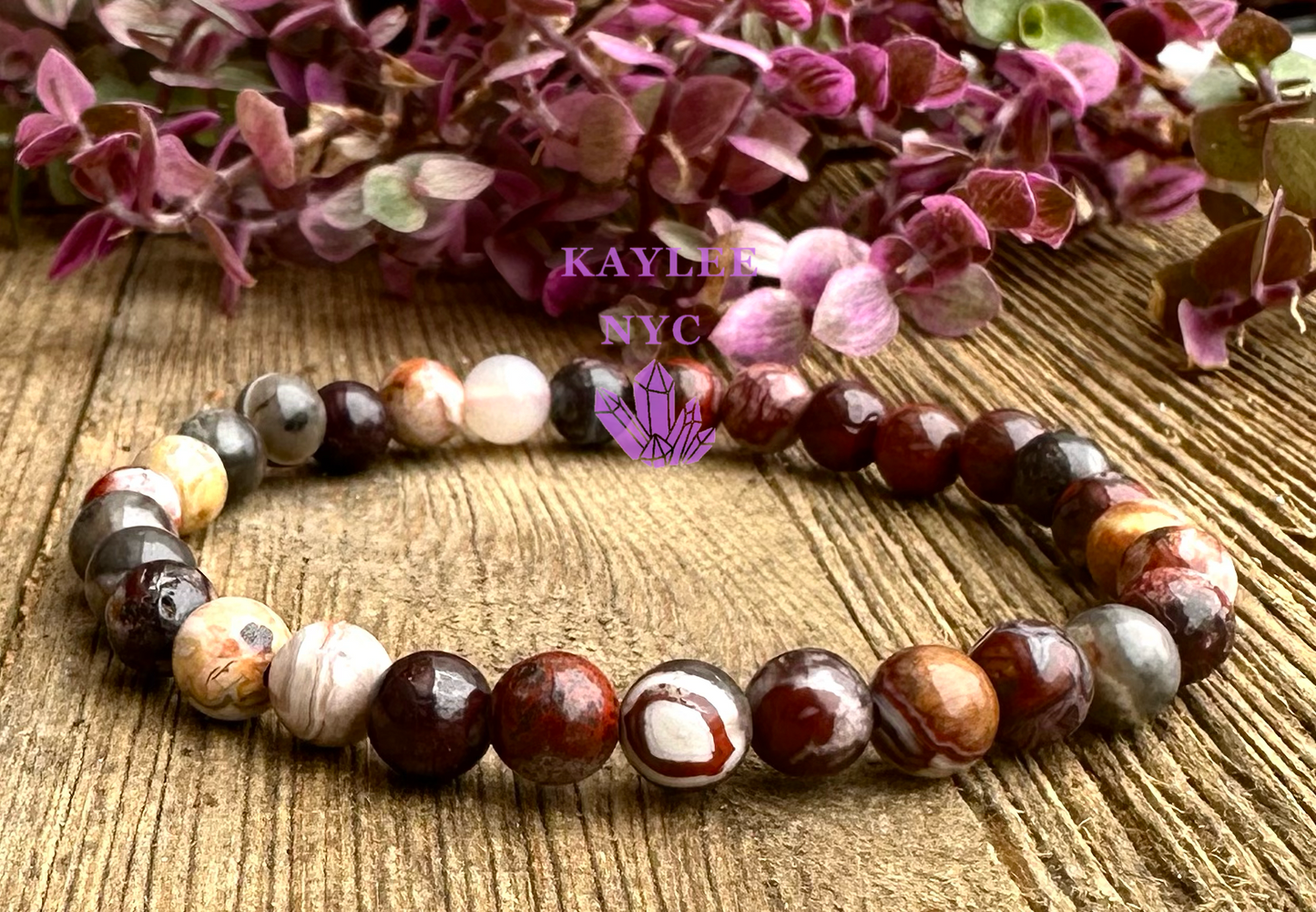 6 PCs 6mm Natural Mexican Lace Agate Stretch Bracelet