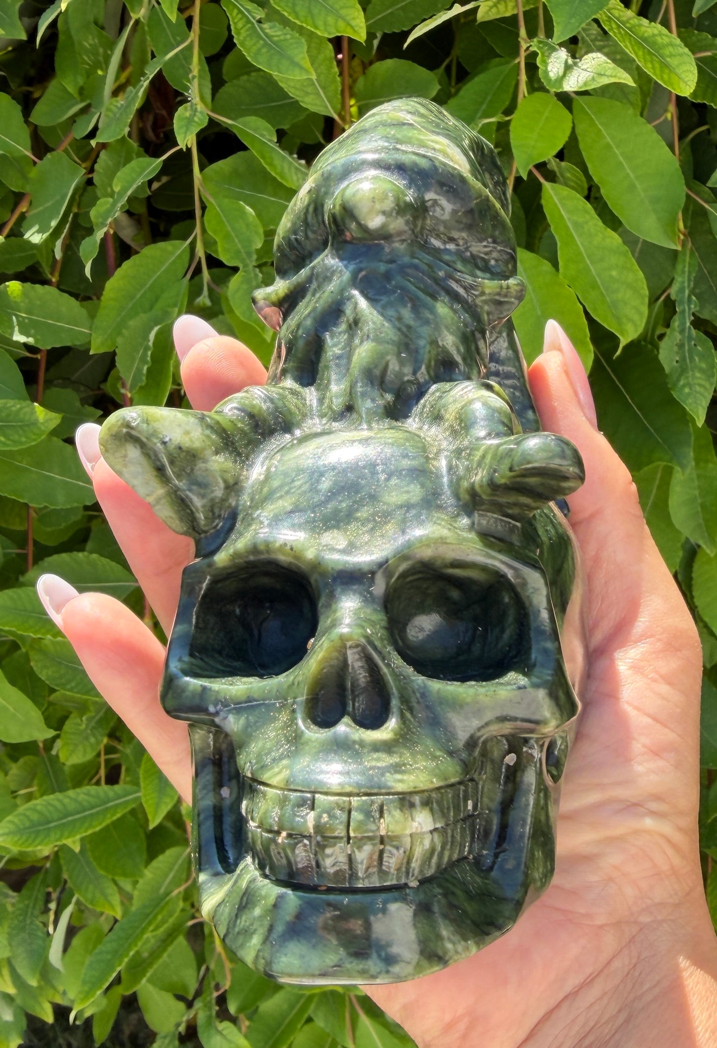 3 PCs Natural Nephrite Jade Skull Gnome Crystals Healing Energy