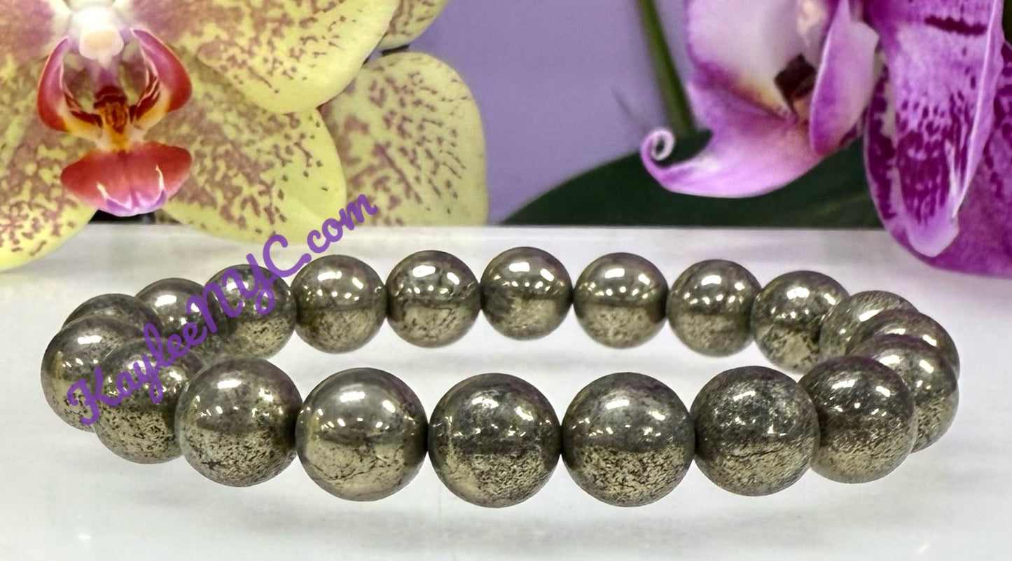 Wholesale 6 Pcs Natural Pyrite 10mm 8” Crystal Healing Stretch Bracelet