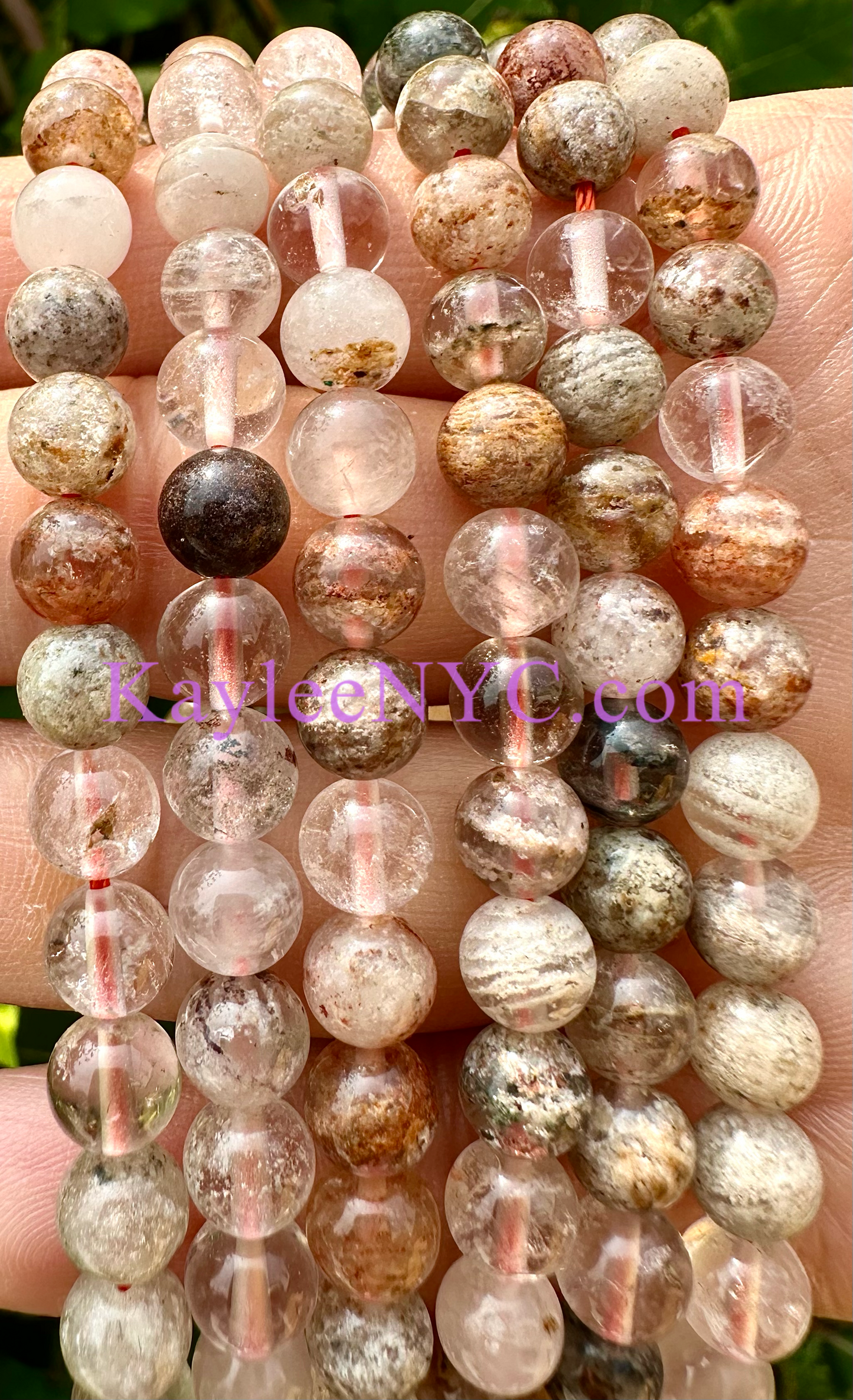 3 strands 8mm Natural Thousand Layer Phantom Quartz Beads