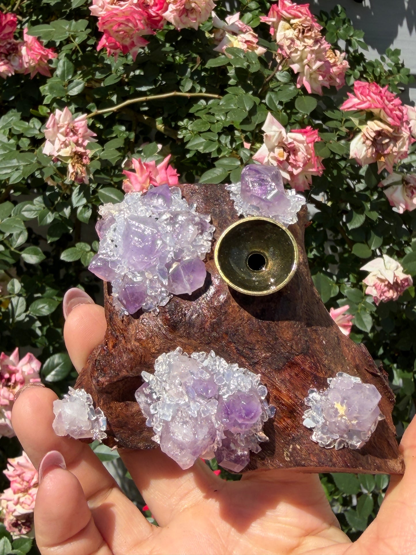 8 pcs PCs Natural Amethyst Drift Wood sphere stand Incense Holder