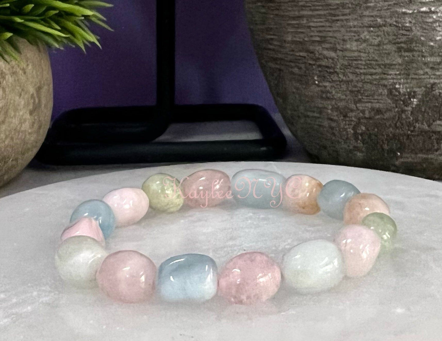 Wholesale 6 Pcs ~10mm 7.5” Natural Morganite tumble Stretch Bracelet Crystal Healing Energy