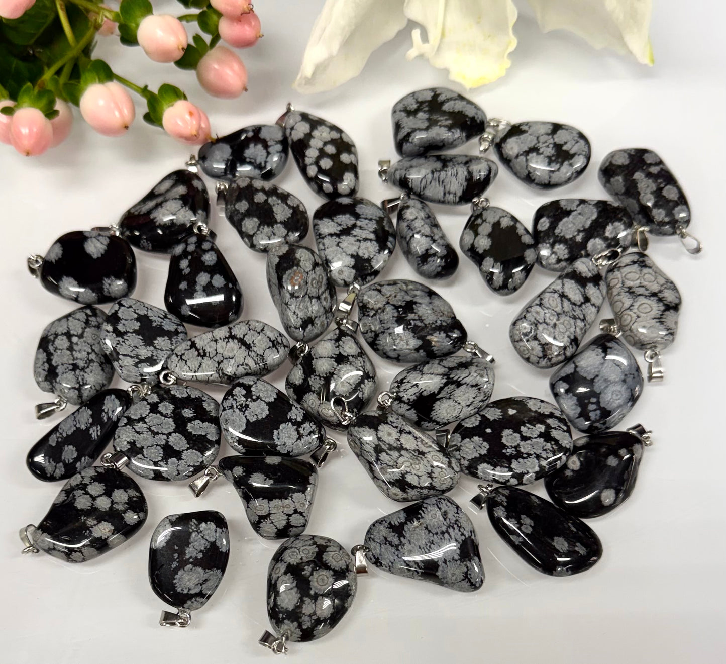36 PCs Natural Snowflake Obsidian Crystal Pendant