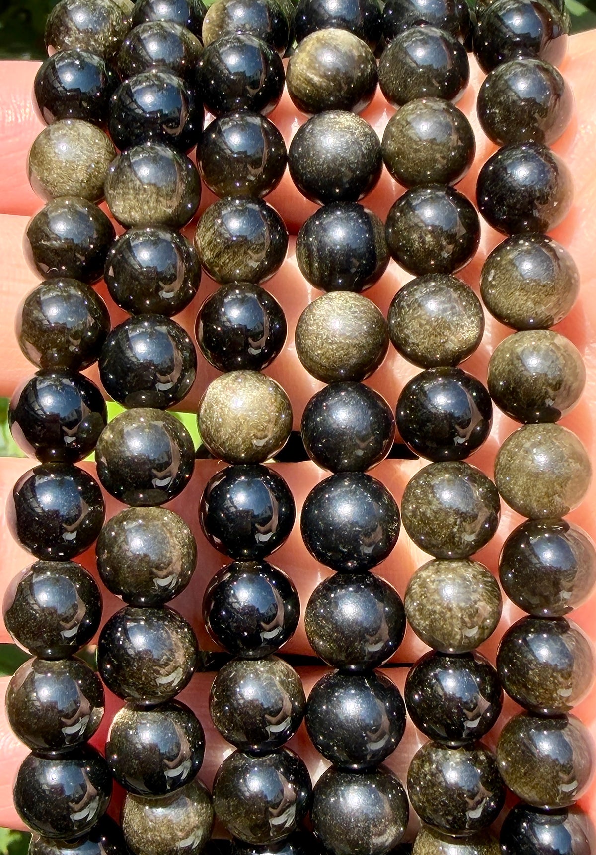 Wholesale Lot 6 Pcs Gold Sheen Obsidian 8mm 7.5” Stretch Bracelet