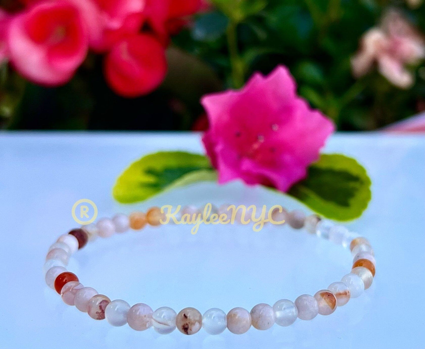 Wholesale Lot 6 Pcs Natural Flower Agate 4mm 7.5” Crystal Healing Stretch Bracelet