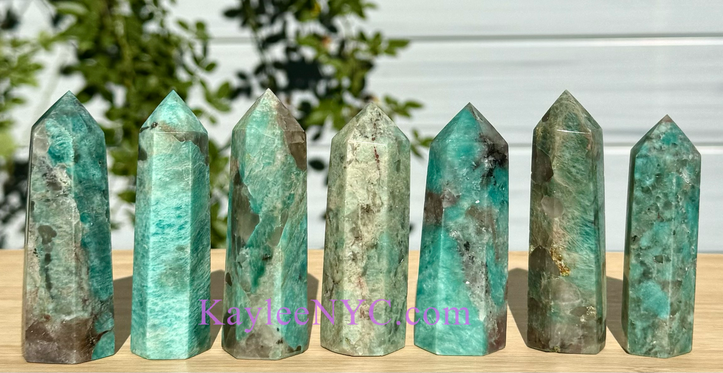 Wholesale Lot 1 Lb Natural Amazonite with Smoky Quartz Obelisk Tower Point Crystal Healing