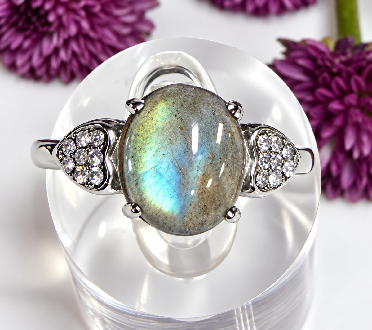 Wholesale Lot 7 pcs Natural Labradorite Stainless Steel Ring (316) 8x10mm