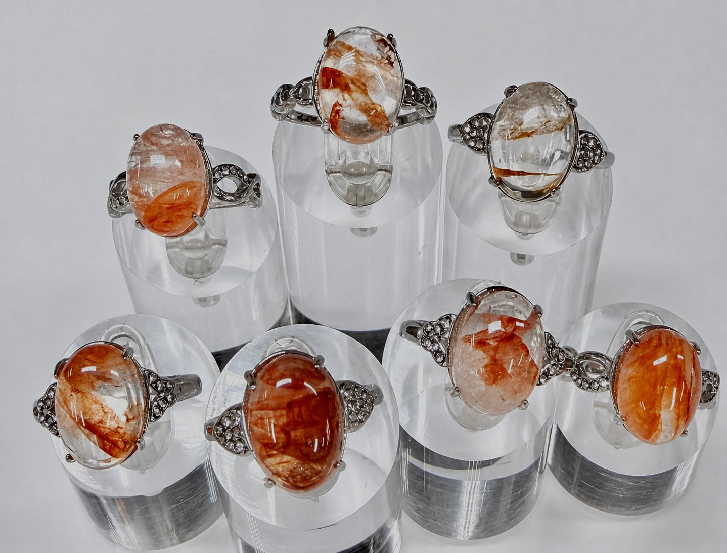 Wholesale Lot 7 pcs Natural Hematoid (Fire Quartz) Stainless Steel Ring 10x14mm