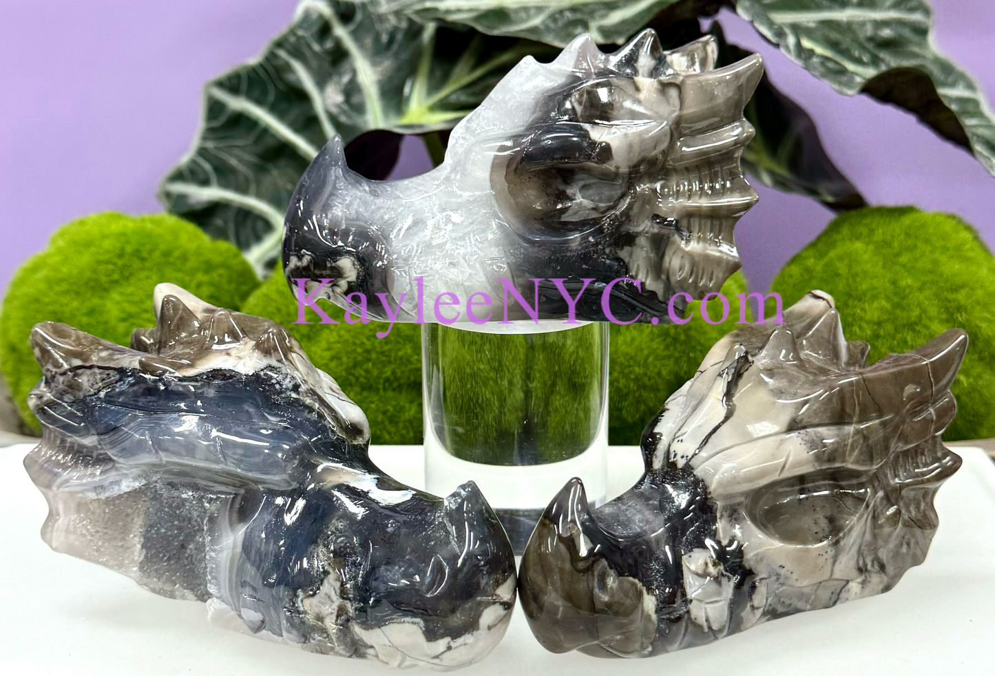 3 PCs Natural Volcano Agate Dragon Head Crystals Healing Energy