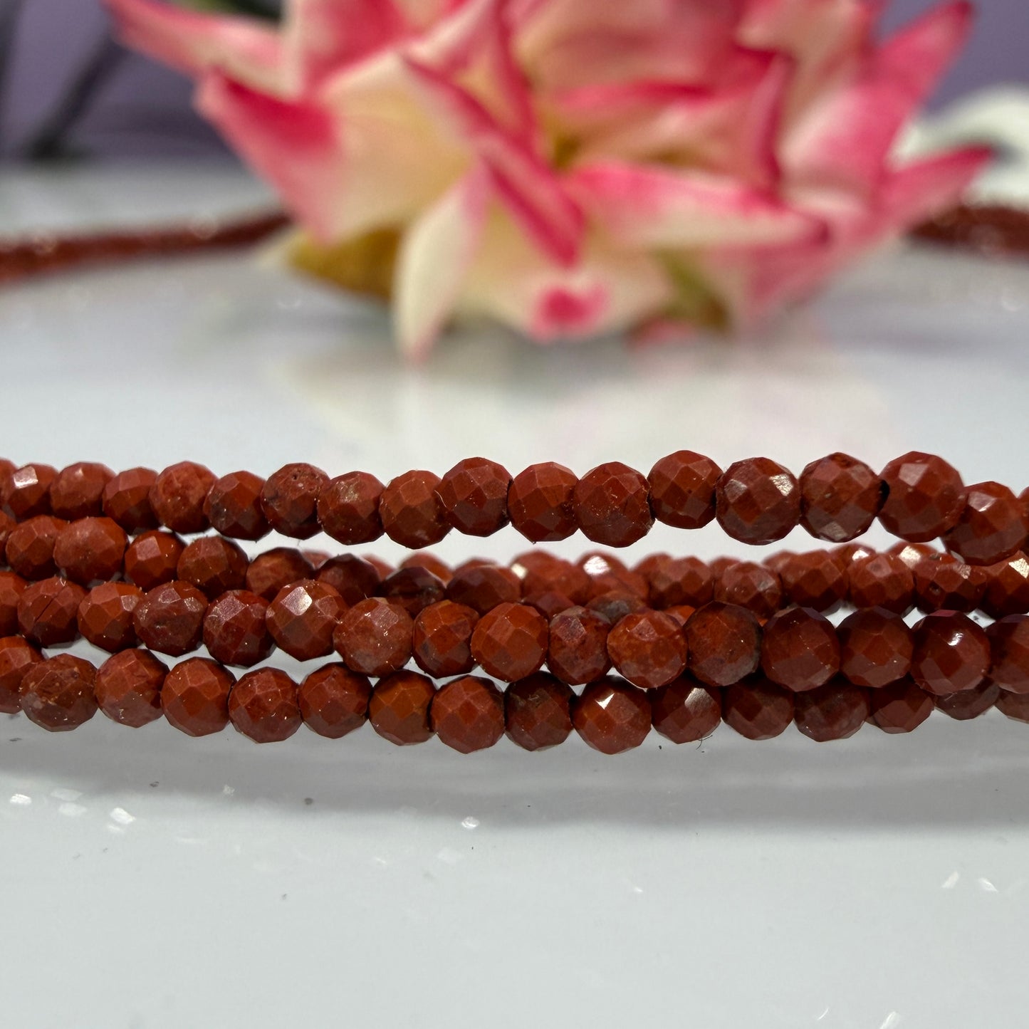 Wholesale Lot – 6 PCS 2mm Faceted Natural Red Jasper Necklaces with Stainless Steel Findings