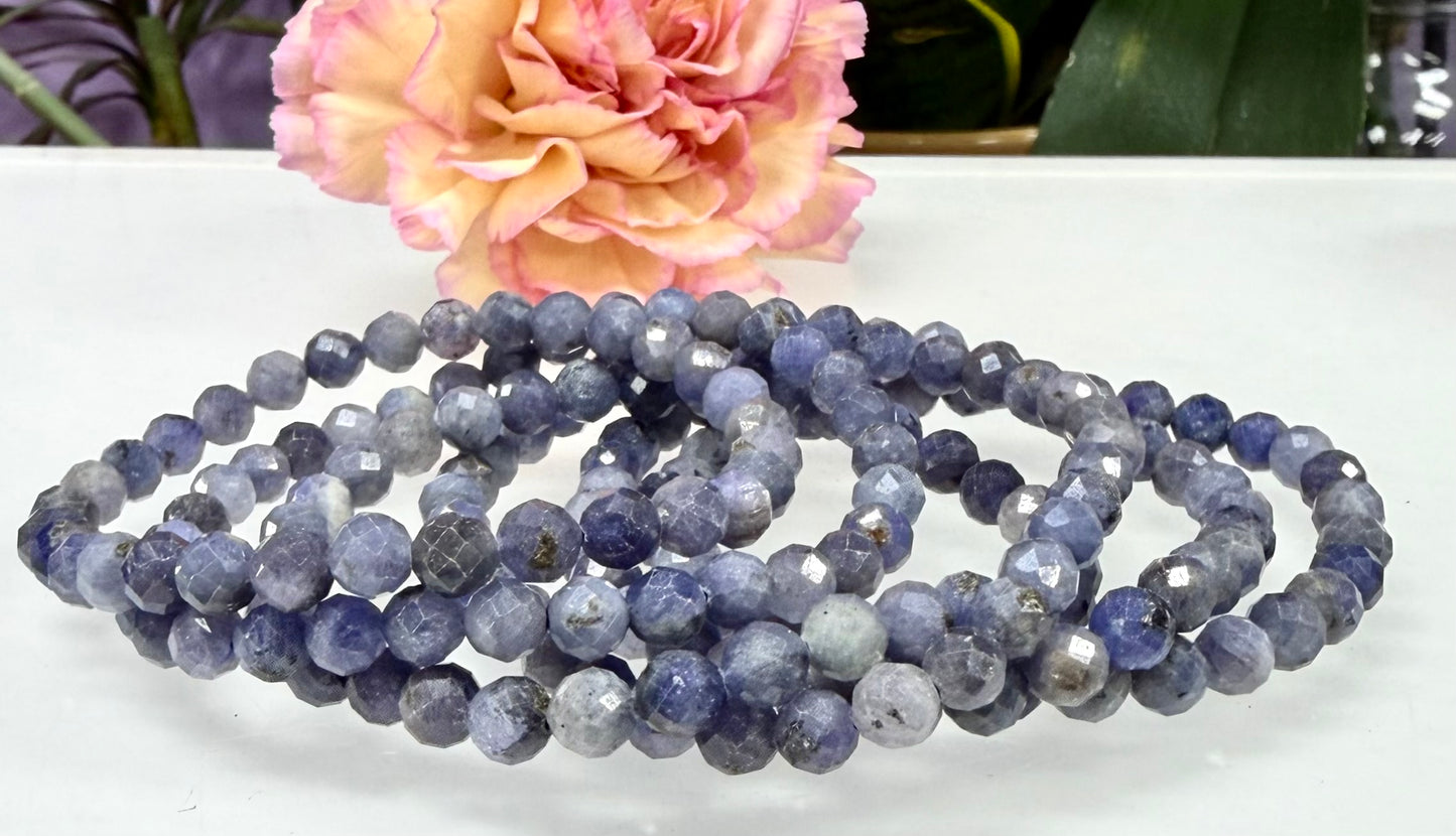 6 PCs 4mm Natural Tanzanite Crystal Stretch Bracelet 7.5”