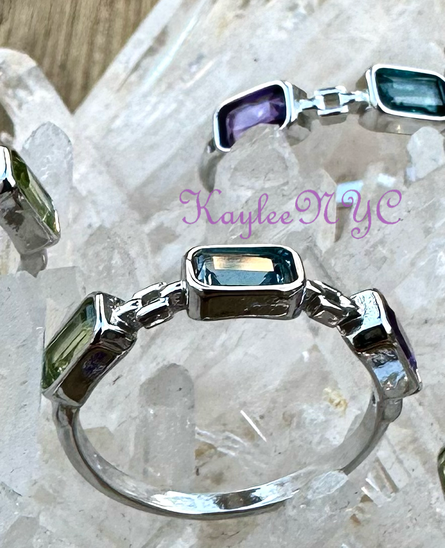 7 PCs Natural Topaz Peridot Amethyst White Bronze Ring