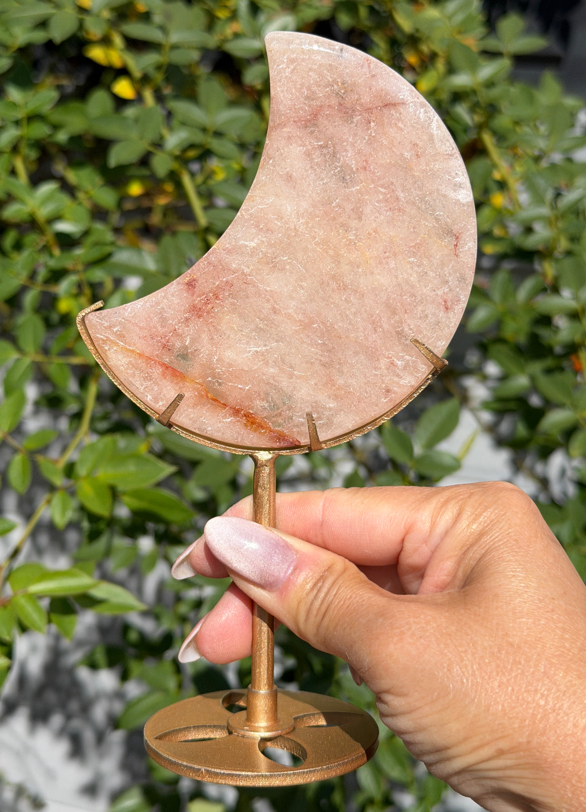 Wholesale Lot 4 PCs Natural Pink Hematoid Fire Quartz Moon with Stand Healing Energy