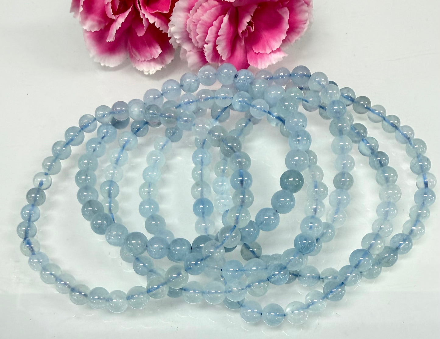 Wholesale 6 Pcs Natural Aquamarine 6mm 7.5” Crystal Healing Stretch Bracelet