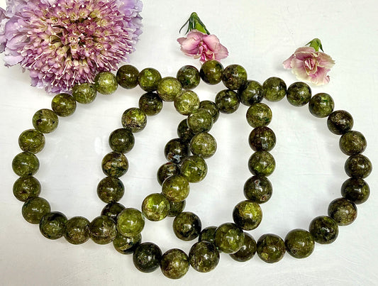 3 PCs Natural Peridot 9-10mm Stretch Bracelet 8”