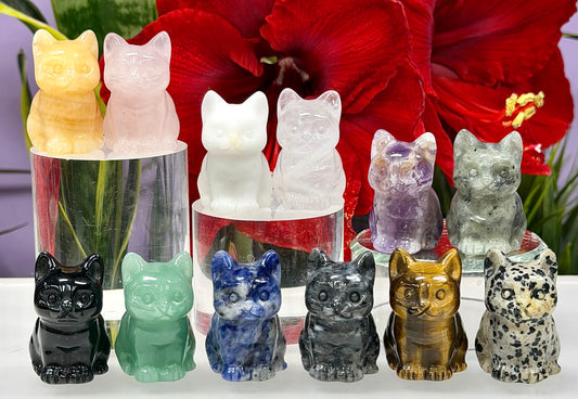 12 PCs Natural Crystals Cat Healing Energy
