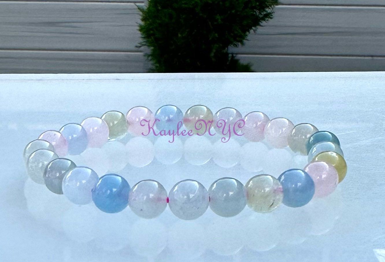 Wholesale 6 Pcs Natural Morganite 7.8mm 7.5” Crystal Healing Stretch Bracelet