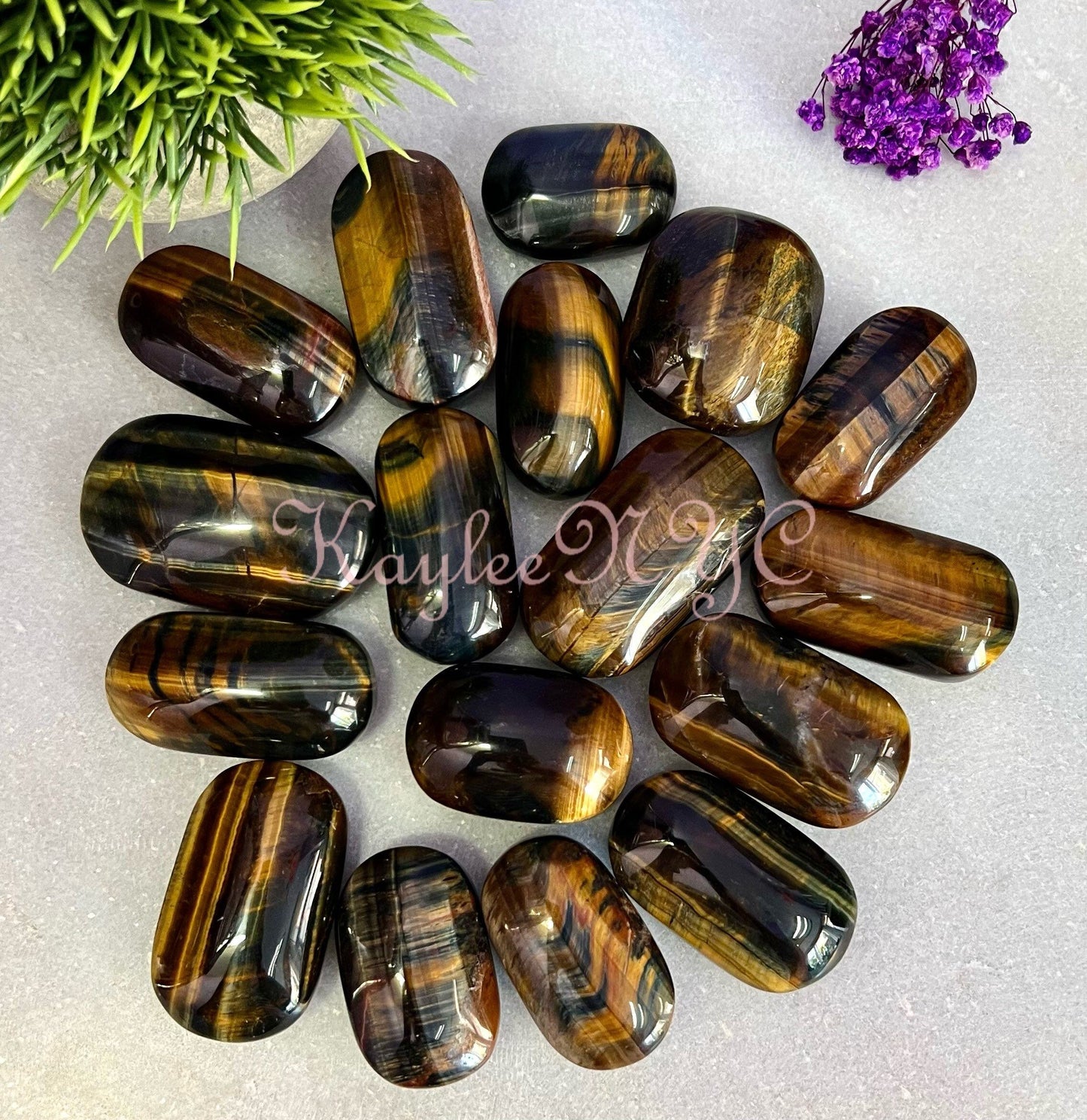 Wholesale Lot 2 Lbs Natural Tiger Eye Palm Stone Crystal Nice Quality