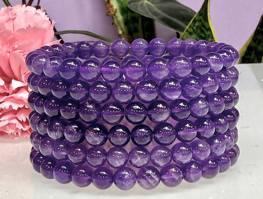 Wholesale Lot 6 Pcs Natural Amethyst 6mm 7.5” Crystal Healing Stretch Bracelet