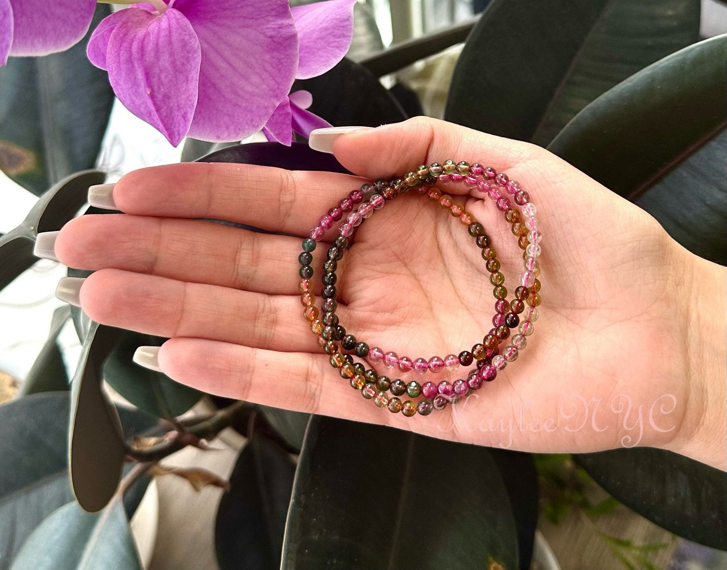 Wholesale Lot 3 Pcs Natural Watermelon Tourmaline 4mm 22” Crystal Healing Stretch Bracelet/necklace