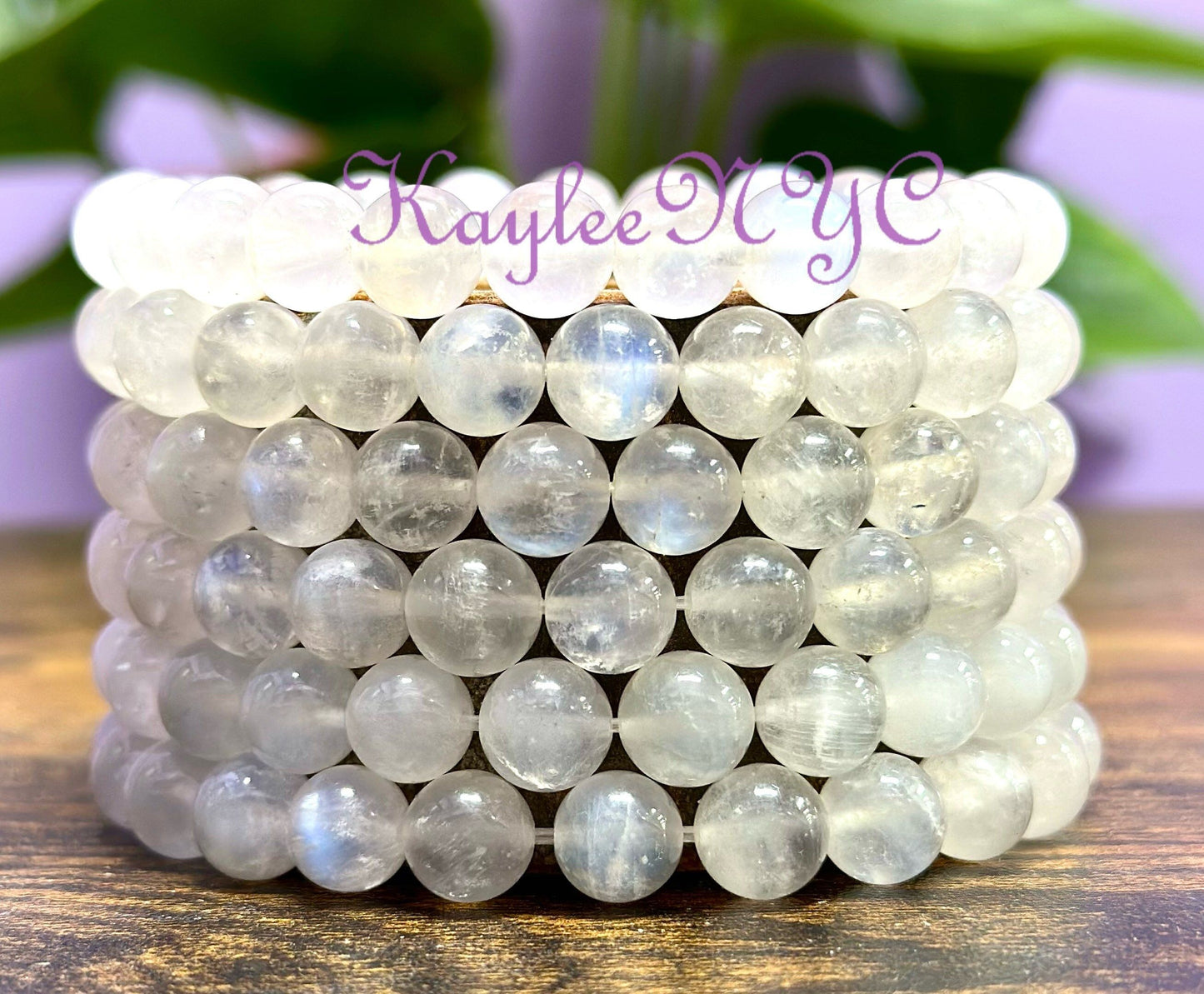 Wholesale 6 Pcs Natural Moonstone 8mm 7.3”Crystal Healing Stretch Bracelet