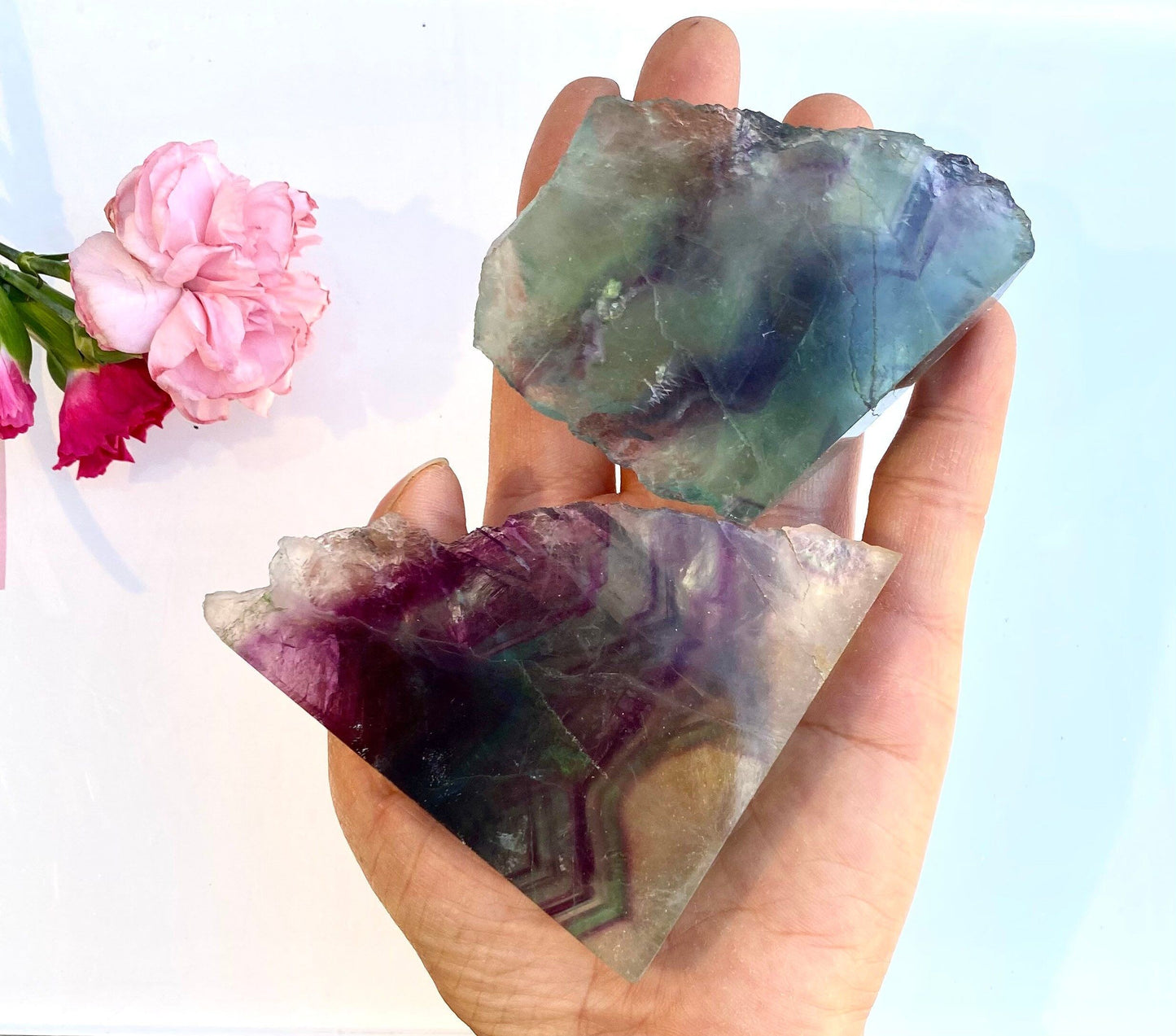 Wholesale Lot 2 Lbs Fluorite Half Polished Slab Crystal Raw Nice Quality Natural