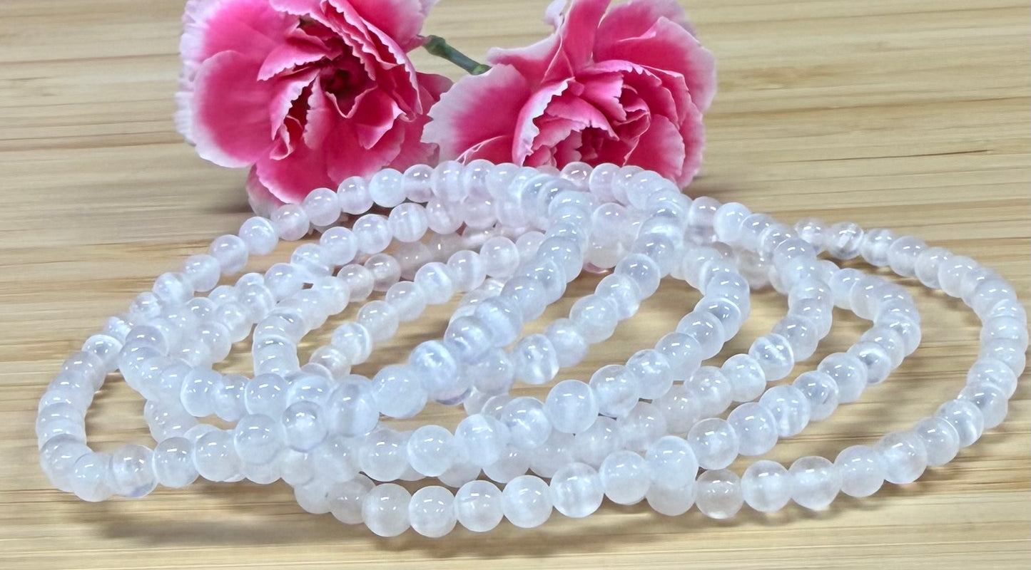 Wholesale 6 Pcs Natural Selenite 4mm 7.5” Crystal Stretch Bracelet