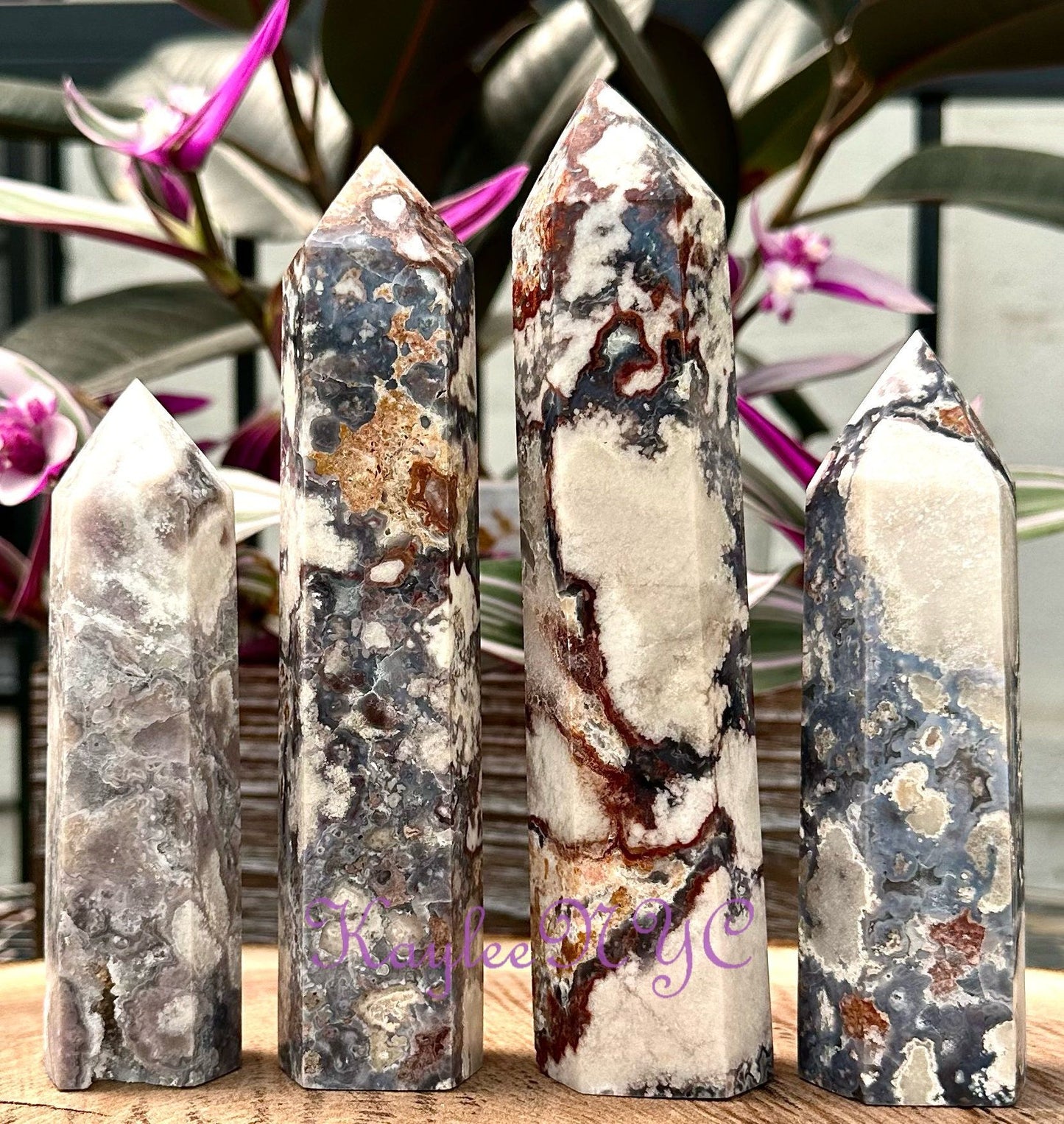 4-5 PCs Natural Blue Flower Agate obelisk Tower Point Crystal