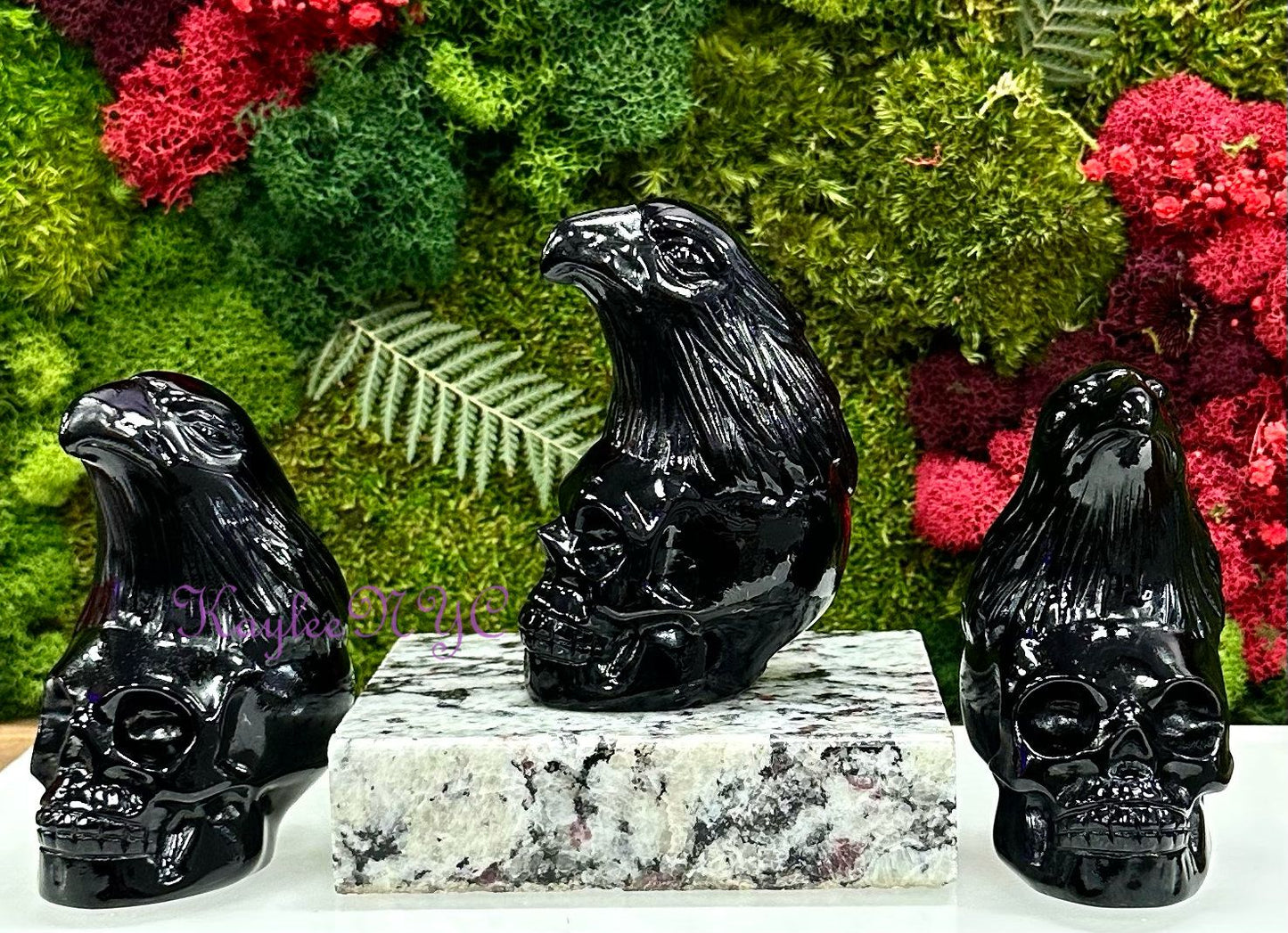 Wholesale lot 3 Pcs Natural Black Obsidian Eagle Skull