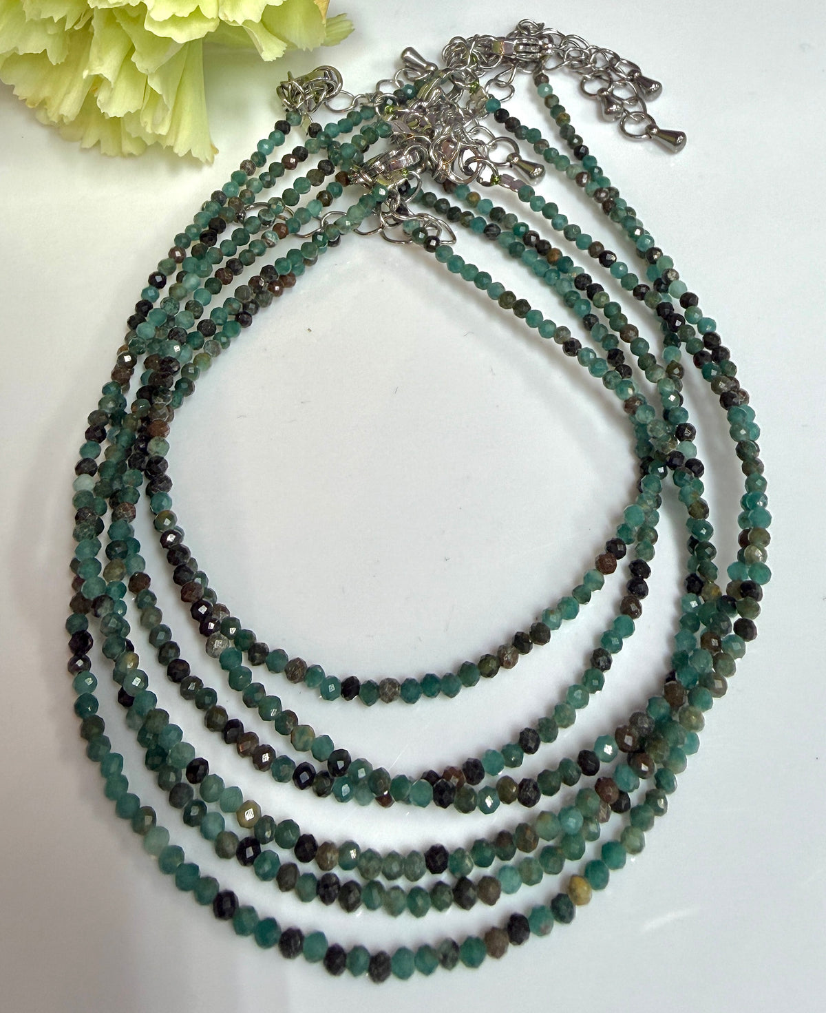 6 PCs 2mm Faceted Natural Emerald Anklet Stainless Steel Findings