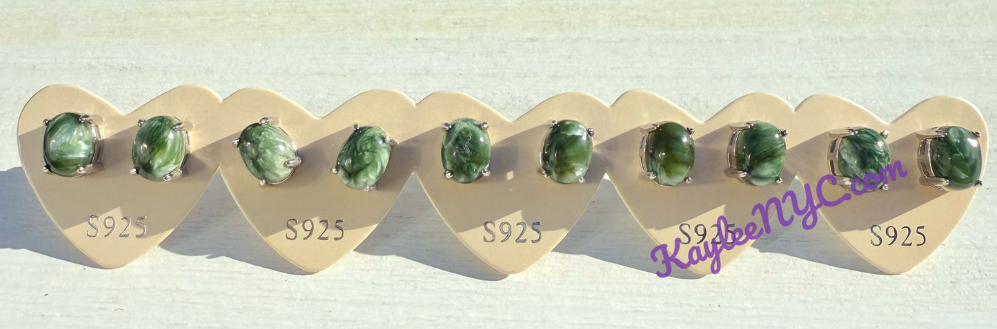 Wholesale Lot 5 Pairs Natural Seraphinite Sterling Silver(925) Earring Studs 6x8mm