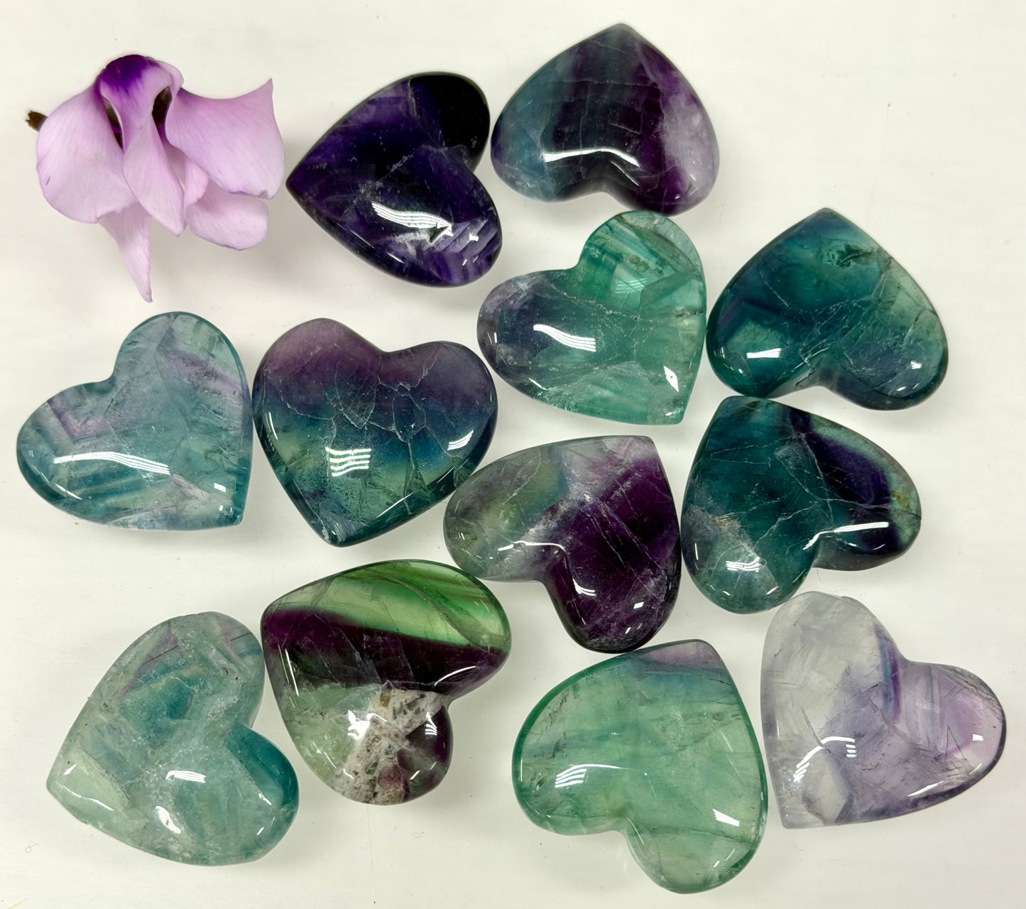 Wholesale Lot 12 Pcs 3cm Natural Fluorite Crystal Heart Healing Energy