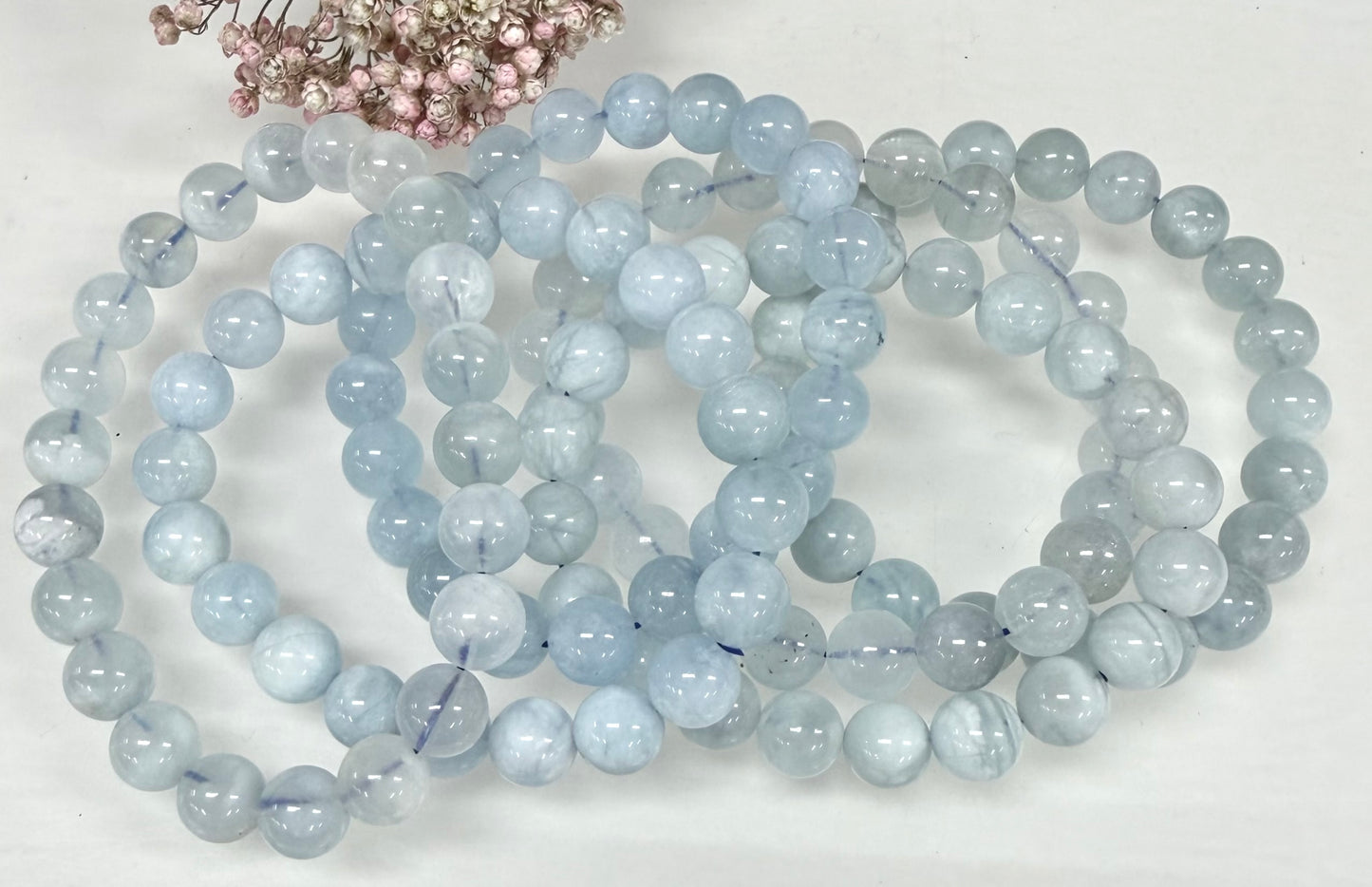Wholesale 6 Pcs 9mm Aquamarine Natural Crystal Healing Stretch Bracelet 7.5”