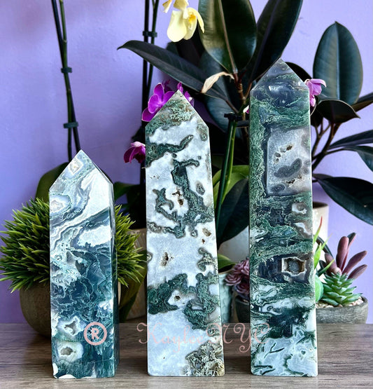 Wholesale Lot 3-4 pcs large Natural Moss Agate obelisk Tower Point Crystal Healing Energy 5.9 to 6 lbs