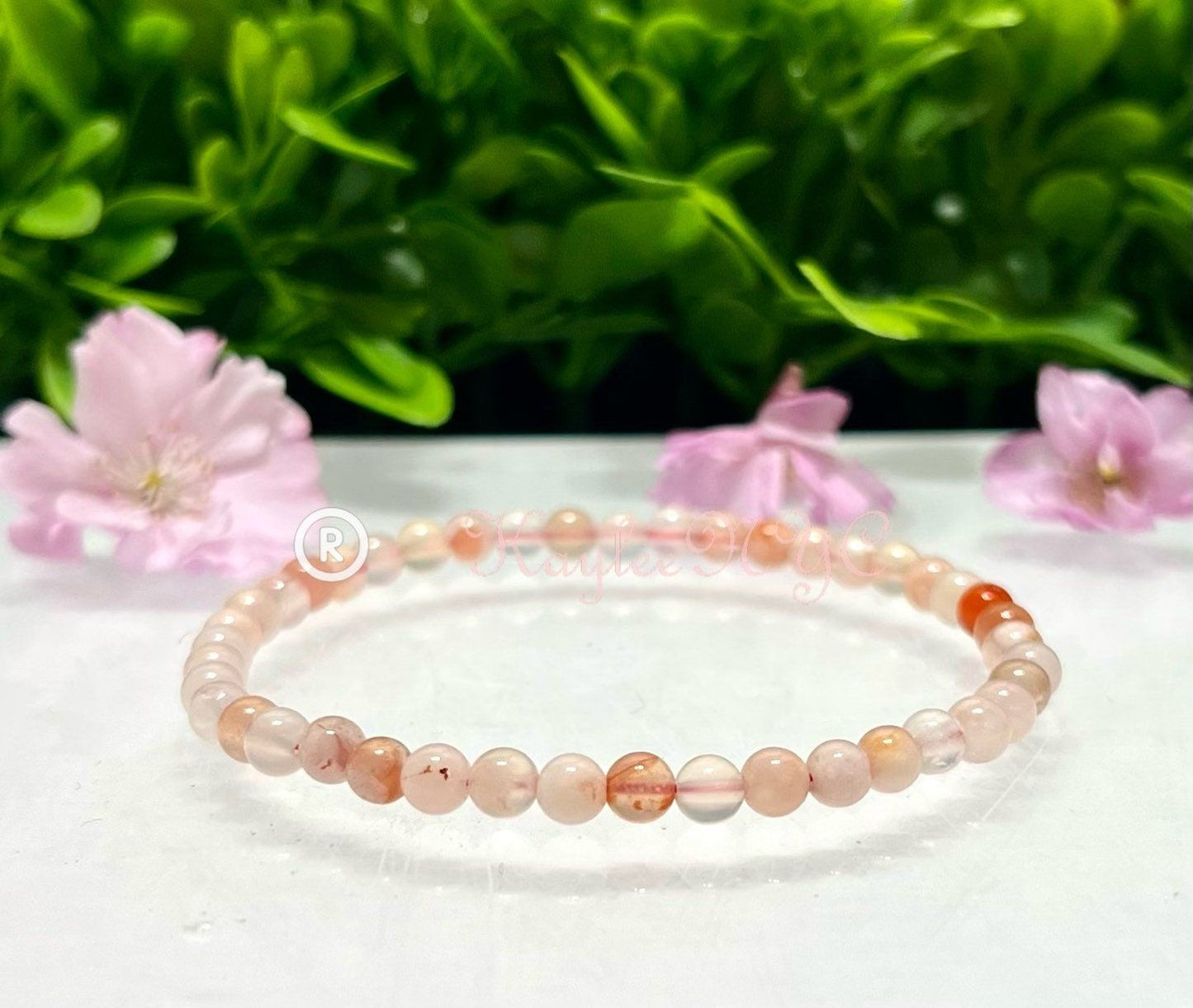 Wholesale Lot 6 Pcs Natural Flower Agate 4mm 7.5” Crystal Healing Stretch Bracelet