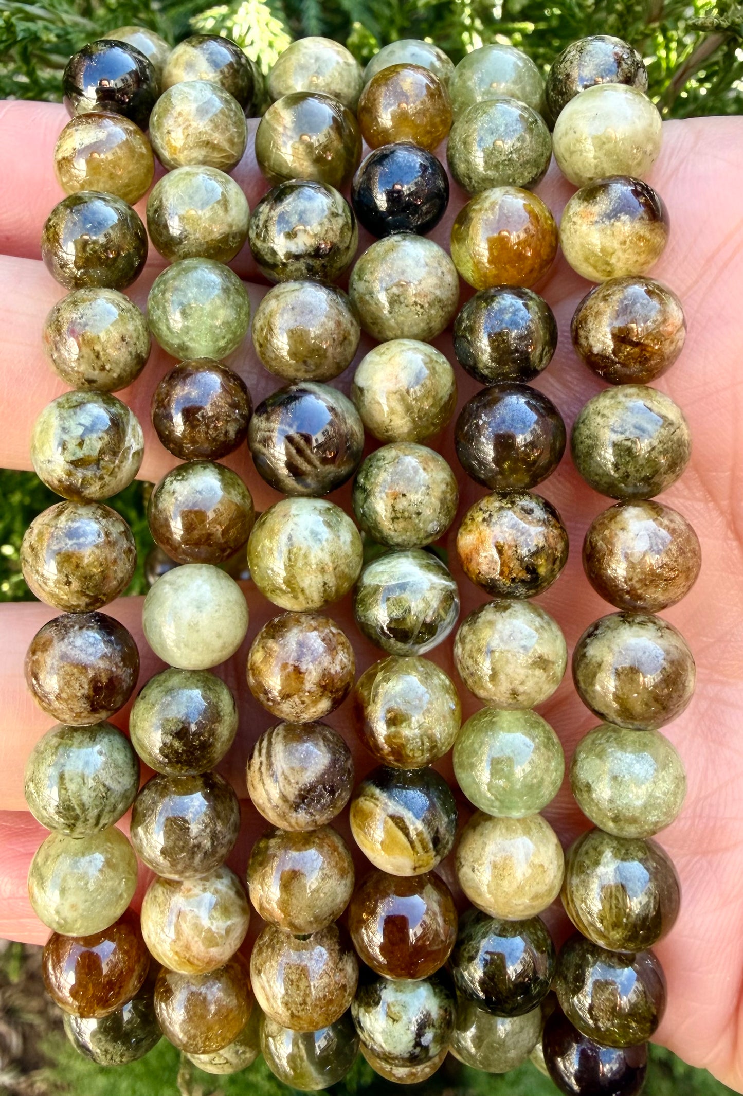 Wholesale 6 Pcs 8mm Green Garnet Stretch Bracelet Natural Crystal Healing Energy 7.5”