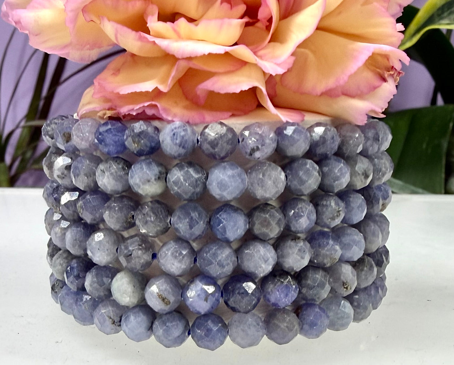 6 PCs 4mm Natural Tanzanite Crystal Stretch Bracelet 7.5”