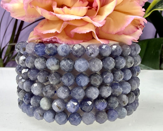 6 PCs 4mm Natural Tanzanite Crystal Stretch Bracelet 7.5”